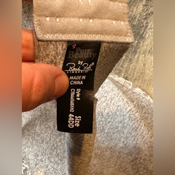 Lace Bras Pure Beauty By Rene Rofe Size 44DD Gray Grey Underwire Lined Bra - Picture 3 of 5